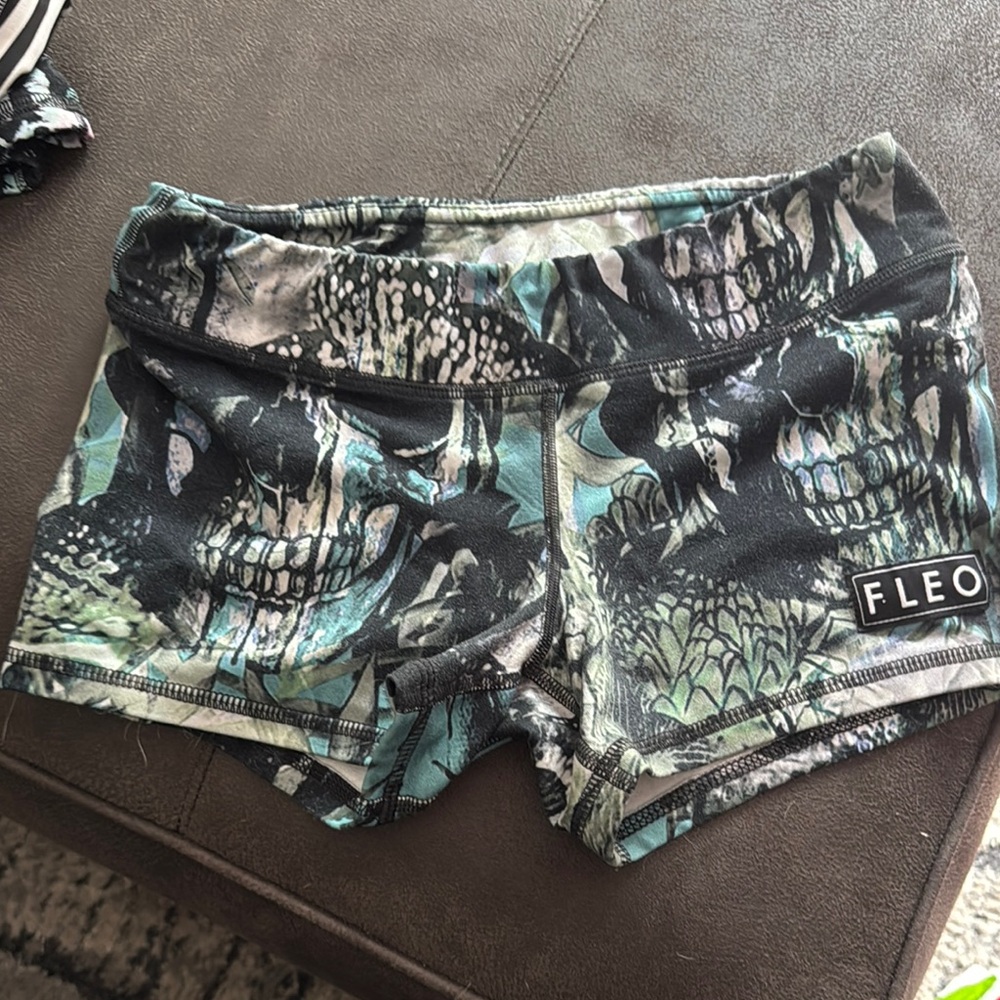 Fleo Black and Green Athletic Shorts with Edgy Skull Design